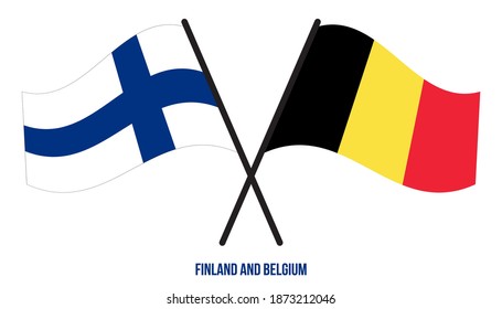 Finland and Belgium Flags Crossed And Waving Flat Style. Official Proportion. Correct Colors.