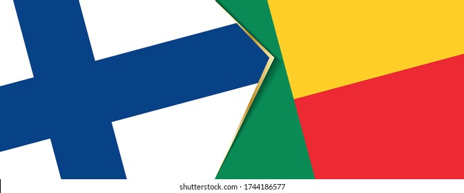Finland and Benin flags, two vector flags symbol of relationship or confrontation.