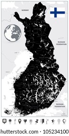 Finland Black Map and Flat Map Icons. Highly detailed vector illustration of map.
