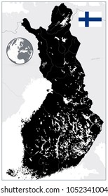 Finland Black Map. No text. Highly detailed vector illustration of map.