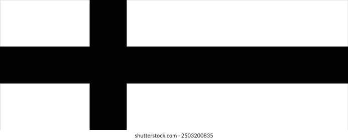 Bandera de Finlandia en blanco y negro Horizontal también un diseño e ilustración de Vector de barra larga, Bandera nacional de Finlandia diseño rectangular.