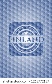 Finland blue emblem with geometric pattern background.
