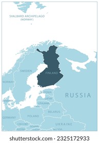 Finland - blue map with neighboring countries and names. Vector illustration