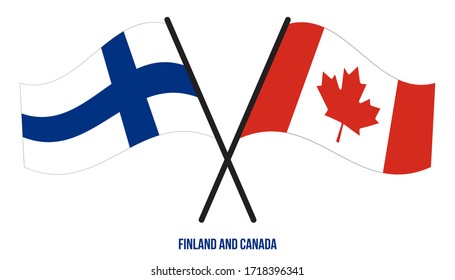 Finland and Canada Flags Crossed And Waving Flat Style. Official Proportion. Correct Colors.