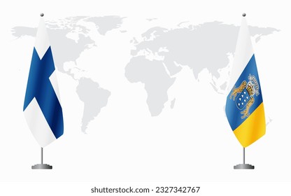 Finland and Canary Islands flags for official meeting against background of world map.