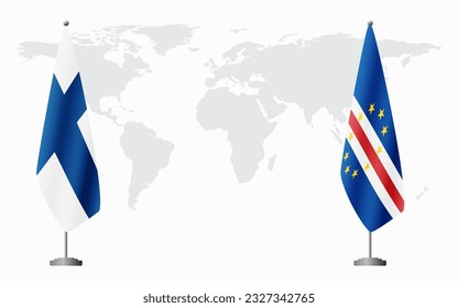 Finland and Cape Verde flags for official meeting against background of world map.