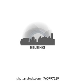Finland capital Helsinki black white sunrise sunset city panorama landscape horizon buildings skyline flat icon logo