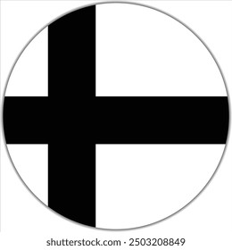 Finlandia Diseño e ilustración de Vector circular en blanco y negro. Bandera nacional de Finlandia Con un fondo blanco