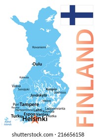 Finland - cities scaled by population, geographically correct.