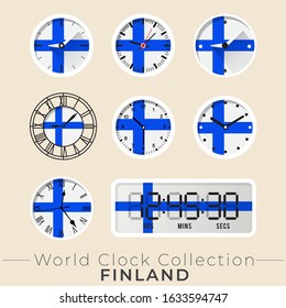 Finland clock : Set of national flag clock : Vector Illustration