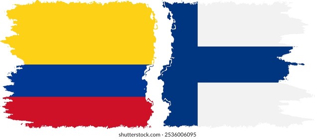 Finland and Colombia grunge flags connection, vector
