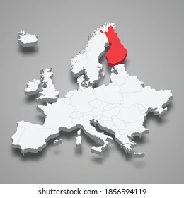 Finland country location within Europe 3d isometric map 