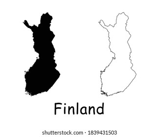 Mapa de Finlandia. Silueta negra y contorno aislado sobre fondo blanco. Vector EPS