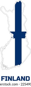  Finland country map in colors of finland country flag.  With the caption of the name of the country "FINLAND".