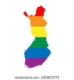Finland country silhouette. Country map silhouette in rainbow colors of LGBT flag.