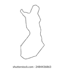 Finland country simplified map.Thin triple pencil sketch outline isolated on white background. Simple vector icon