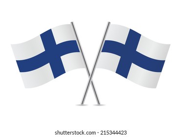 Finland crossed flags. Finnish flags on white background. Vector icon set. Vector illustration.