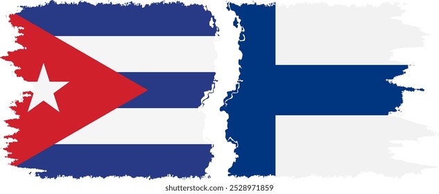 Finlandia y Cuba, conexión de banderas grunge, Vector