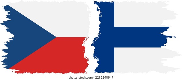 Finland and Czech Republic grunge flags connection, vector