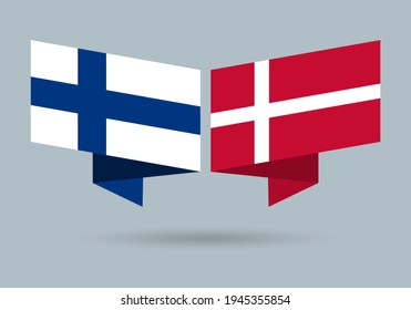 Finland and Denmark flags. Finnish and Danish national symbols. Vector illustration.