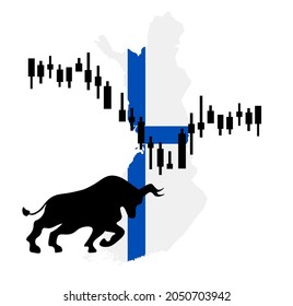 Finland economics vector illustration with flag of the Finland and business chart, bar chart stock numbers bull market, uptrend line graph symbolizes the growth up