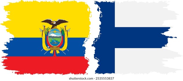 Conexión de banderas grunge de Finlandia y Ecuador, Vector