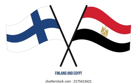 Finland and Egypt Flags Crossed And Waving Flat Style. Official Proportion. Correct Colors.