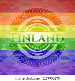 Finland emblem on mosaic background with the colors of the LGBT flag