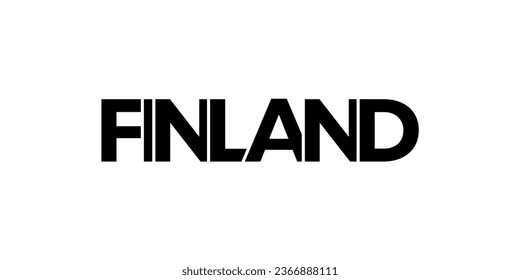 Finland emblem for print and web. Design features geometric style, vector illustration with bold typography in modern font. Graphic slogan lettering isolated on white background.