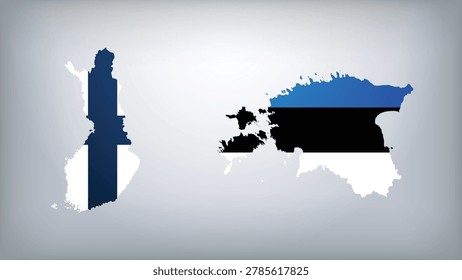 Finland and Estonia Map Flags Vector Illustration, Finland and Estonia Country Shapes Design