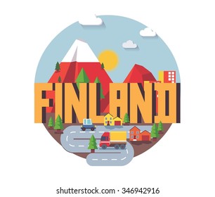 Finland in europe is a beautiful country to visit. vintage vector illustration.