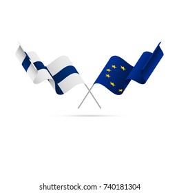 Finland and Europe flags. Crossed flags. Vector illustration.