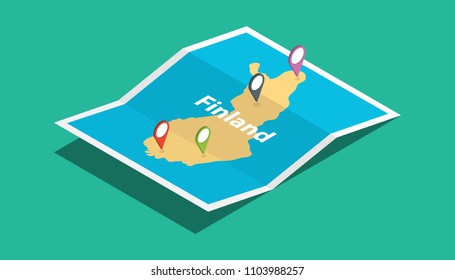 finland explore maps with isometric style and pin location tag on top vector illustration