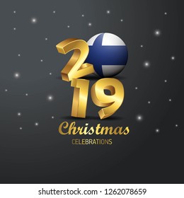 Finland Flag 2019 Merry Christmas Typography. New Year Abstract Celebration background