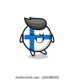 finland flag badge cartoon illustration with a shy expression , cute style design for t shirt, sticker, logo element