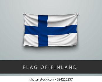 Finland flag battered, hung on the wall, screwed screws