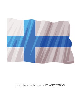 Finland Flag with Blue Cross on White Fabric Vector Illustration