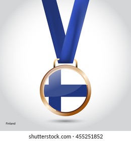 Finland Flag in Bronze Medal. Vector Illustration. RIO Olympic Game Bronze Medal. Vector Illustration.