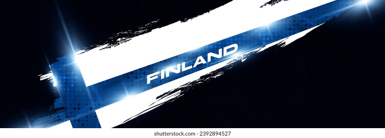 Finland Flag in Brush Paint Style with Glowing and Halftone Effect. National Finland Flag. Finnish Flag Symbol