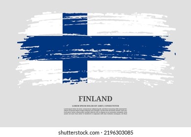 Bandera de Finlandia con efecto de pincel y afiche de texto informativo, vector