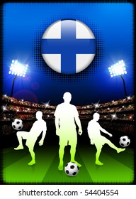 Finland Flag Button with Soccer Match in Stadium Original Illustration