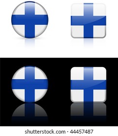 finland Flag Buttons on White and Black Background