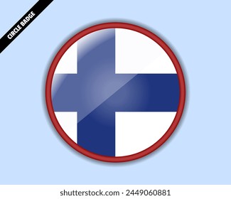 Insignia del círculo de la bandera de Finlandia, diseño del Vector, emblema oval de Finlandia, signo redondeado con reflexión, patriotismo y concepto de comercio, logotipo con la bandera del país