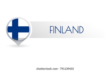 Finland flag. Circle flag button in the map marker shape. Finnish country icon, badge or banner. Vector illustration.