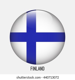 Finland flag in circle shape. Transparent,glossy,glass button