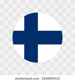 Finland flag - circle vector flag isolated on checkerboard transparent background