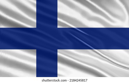 Finland flag design. Waving Finnish flag made of satin or silk fabric. Vector Illustration.