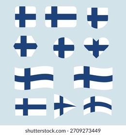 Finland Flag Different Shapes Collection. Finnish National Symbol.