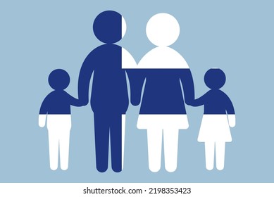 Finland flag with family concept, vector element, parent and kids holding hands, immigrant idea, happy family with Finland flag, flat design asset