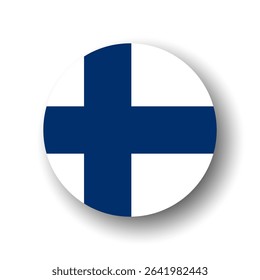 Finland flag - flat vector circle icon or badge with dropped shadow.
